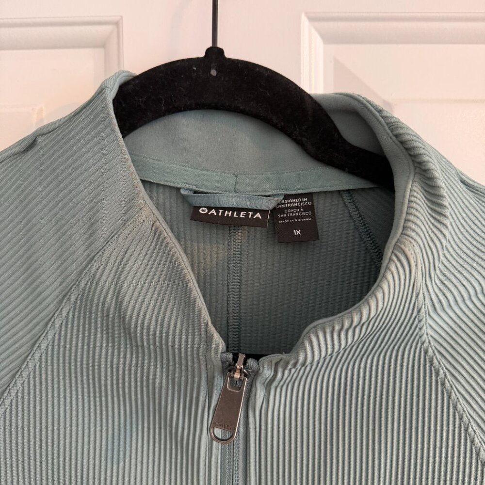 Athleta Ribbed Full Zip Performance Jacket Green … - image 3
